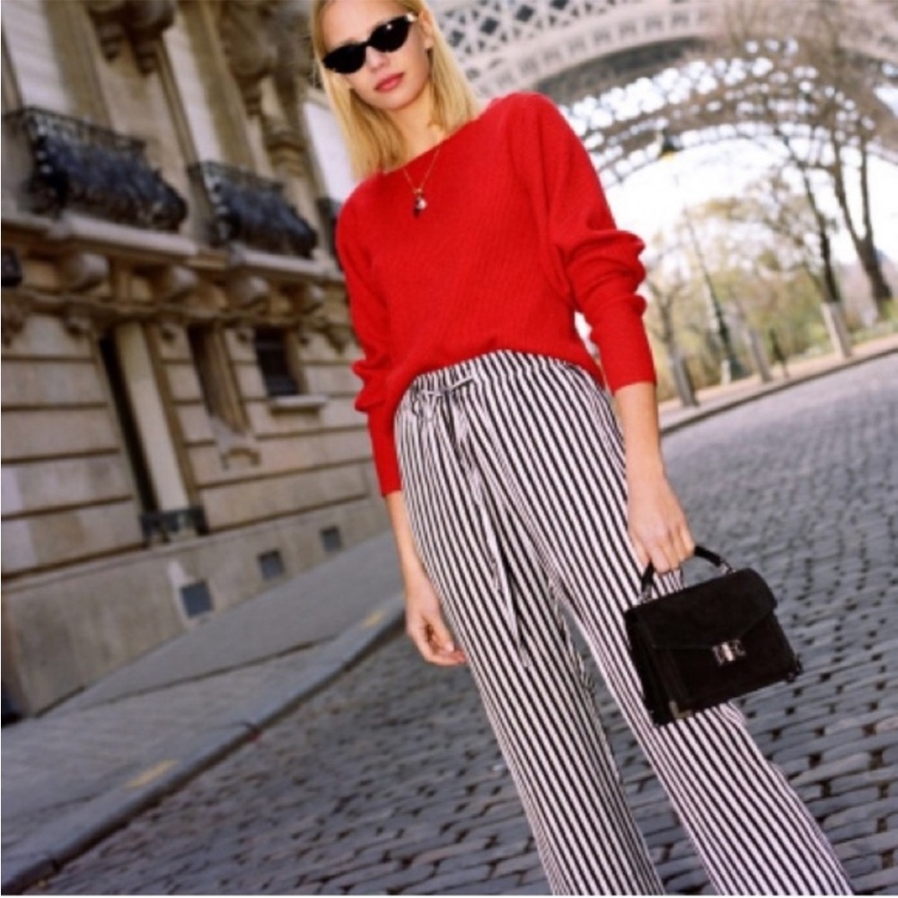 The Kooples Cuffed Voile Rouge Punk Striped Drawstring Pants Size 2 M